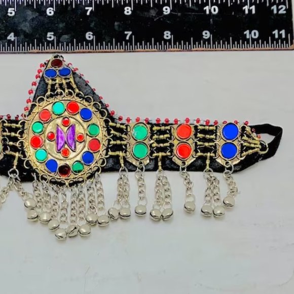 Handmade Matha Patti With Multicolor Glass Stone and Bells, VintageHeadpiece, main image 12